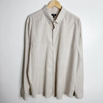 Express Men's Slim Fit XL 1MX Linen Long Sleeves Dress Shirt Cream Businesswear - Image 1 of 4