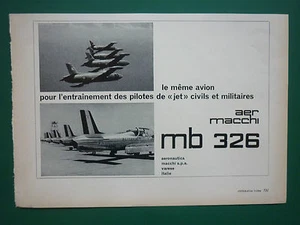 1964-1966 PUB AVION AERMACCHI MB 326 JET TRAINER ALITALIA ORIGINAL FRANZÖSISCHE ANZEIGE - Bild 1 von 1