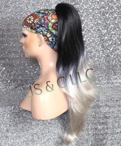 Schwarz Silber Grau Grau PFERDESCHWANZ Haarteil Kordelzug ex lang locker relaxed wellig - Bild 1 von 6
