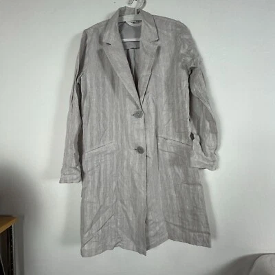 J.Jill Womens Gray Striped Linen Blazer Coat Lightweight Long Jacket Small Lined - Image 1 of 4