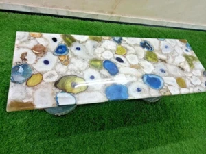 White Agate Mix Agate Dining Table Tops Luxury Furniture Table Housewarming Deco - Picture 1 of 5