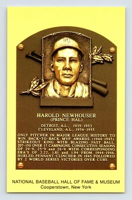 Postal Béisbol Harold Newhouser Salón Fama Placa Años 90 Sin Publicar Cromo Foto 1 de 2