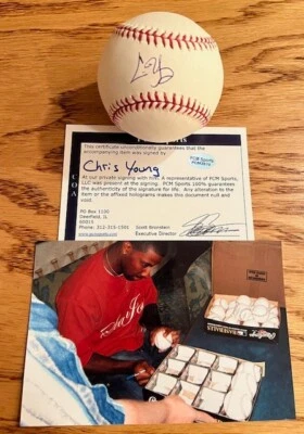 Chris Young Autografiado Firmado OML Béisbol PCM Deportes Foto 1 de 4