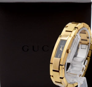 Vintage [N MINT /Box, Paper] Gucci 4600L Gold Black Rectangle Ladies Watch JAPAN - Picture 1 of 16