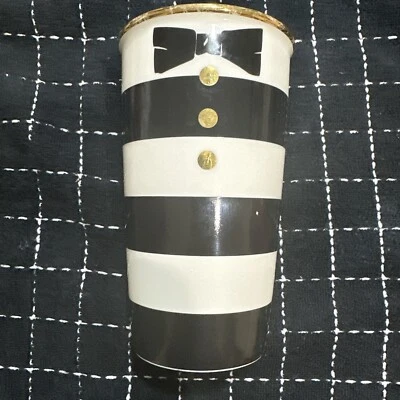 星巴克黑白条纹 Alice & Olivia Tuxedo 陶瓷 12 盎司不倒翁 二手状况完好 — 第 1/4 张图片