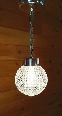 Vintage 1950s 60s Mid Century Modern Prismatic Orb Chrome Pendant Light Fixture - Image 1 of 4
