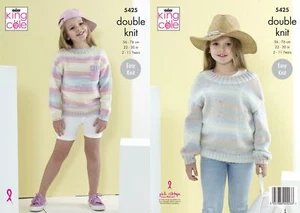 King Cole 5425 Knitting Pattern Girls Easy Knit Jumpers in Beaches DK - Picture 1 of 1