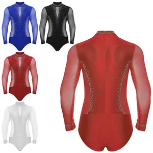Men Leotard Training Jumpsuit Show Bodysuit Tango Costume Rumba Dancewear Mesh - Picture 1 of 38