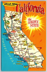 Postcard Hello from California the Golden State Map - Picture 1 of 2