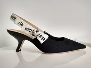 Auth Christian Dior Black Technical Fabric J'Adior Slingback 2.5" heel sz 38 - Picture 1 of 1