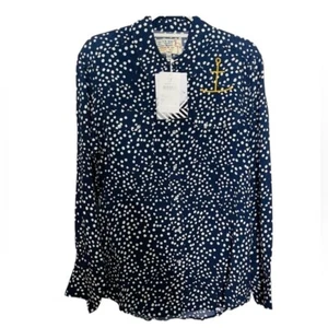 Free People x Sandrine Rose Small Polka dot button down navy shirt with anchor - Picture 1 of 5