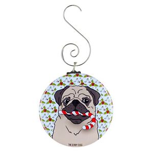 Fawn Pug Dog Candy Cane Christmas Holiday Ornament Collectible Decor and Gift