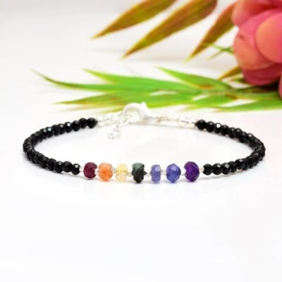 A++ Schwarz Wirbelsäule & Regenbogen-Saphir facettierte runde Edelstein-Perle... - Bild 1 von 4