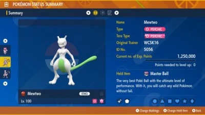 Ultra Brillante 6IV XXXL WCSK16 Tímido Mewtwo Evento Pokémon Escarlata/Violeta Hogar