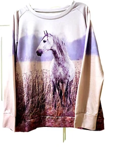 Ladies Large Long Sleeve T-Shirt Dapple Gray Horse on Lavender, All-Over Design - Picture 1 of 4