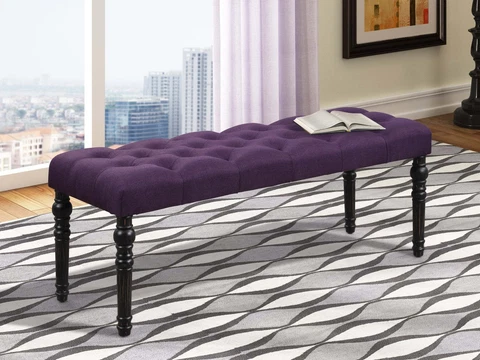 Leviton Fabric Tufted Turned Leg Dining Bench, Purple Cover
