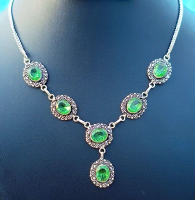 Sterling Silver Peridot Gemstone Necklace Handmade Birthstone Jewelry 20" Inch - Image 1 of 4