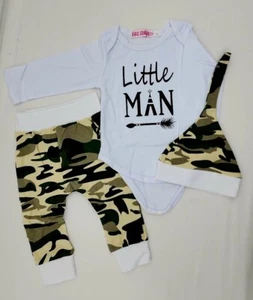 Little Man Boys Infant Toddler 9-12M Long Sleeve Bodysuit Outfit Set White Camo - Picture 1 of 1