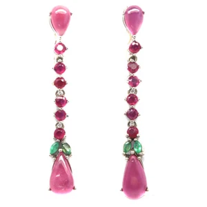 Christmas Gemstone Heated Red Ruby & Green Emerald Earrings 925 Sterling Silver - Picture 1 of 4