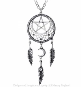 PAGAN DREAMCATCHER PENTAGRAM PENDANT NECKLACE Swarovski Crystal Alchemy Gothic - Picture 1 of 3