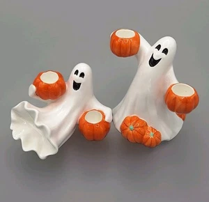 Vintage Fitz & Floyd Halloween Ghost Candleholders Set of 2 EUC No Flaws!! - Picture 1 of 8
