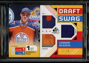2018-19 SP Game Used Connor McDavid /15 Draft Swag Triple Hat Jersey Lanyard - Picture 1 of 2