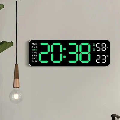 Large Digital LED Wall Clock with Temperature Humidity Week Display Adjustable - Image 1 of 4