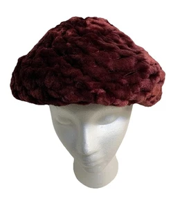 Vintage Chenille Slouch Burgundy Beanie Crocheted Hat Gatsby Style Viscose-Italy - Picture 1 of 22