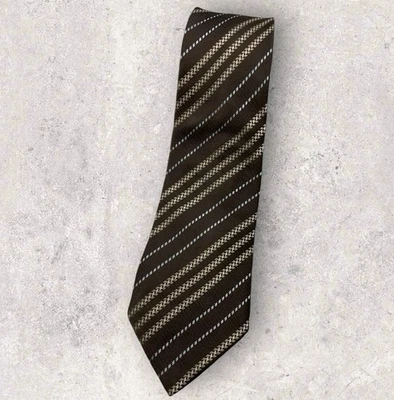 GIORGIO ARMANI Silk Tie ITALY Brown Beige Striped W:3.4" EUC - Image 1 of 4