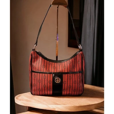 Giani Bernini Stripe Signature Small Hobo Handbag Black/Red Faux Leather Purse - Imagem 1 de 4