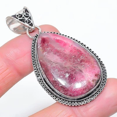 Colgante de piedras preciosas en forma de pera de rodonita hecho a mano regalo joyería vintage 2,4" VP 3388 Foto 1 de 4