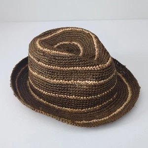 Eddie Bauer Fedora Raffia Stroh braun hellbraun gestreift Hut Damen Größe S/M - Bild 1 von 10