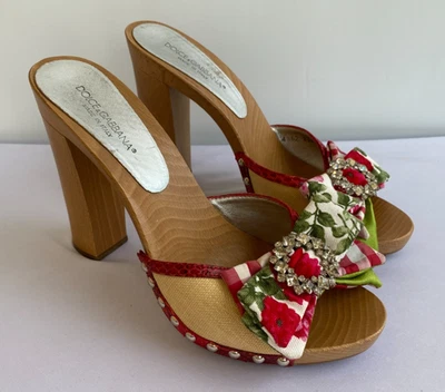 Dolce & Gabbana D&G Women’s Heels Floral Bow, Wood Sole. Size 39 EU, US 9 - Image 1 of 4