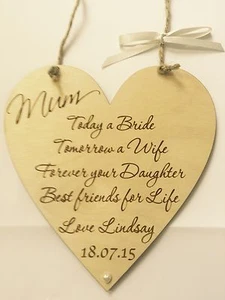 Mum wedding gift favour thank you wooden heart plaque sign shabby chic vintage P - Picture 1 of 1