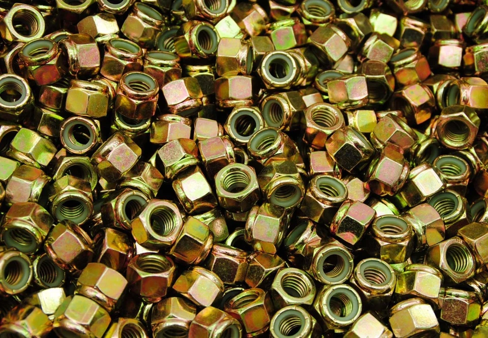 LEXAR INDUSTRIAL (100) Nyloc Grade 8/C Hex Locking Nuts 1/2-13 Yellow Zinc Plated Nylock