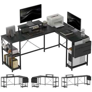 168cm Reversible L Shaped Desk, Industrial Corner Computer Desk with Adjustable - Picture 1 of 12
