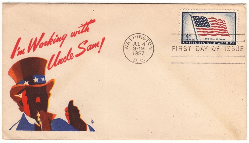 Uncle Sam Honoring the American Flag on The Independence Day USA FDC 1957 - Image 1 of 1