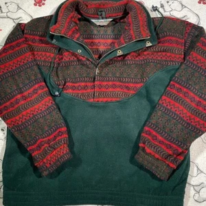 Vintage Fleece Multi Colored green and red zip up double collar pullover jacket! - Picture 1 of 8