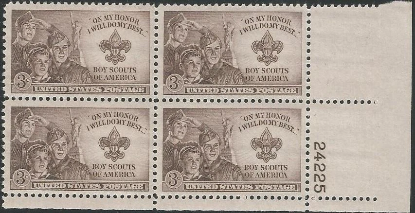 Plate Block of 4 stamps - Scott 995 - 3 cent - Boy Scouts of America 1950 - MNH - Image 1 of 1