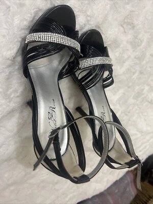 Wild Rose Women Tall Heel Slide Size US 6M Crystal Silver Black Special Occasion - Image 1 of 4