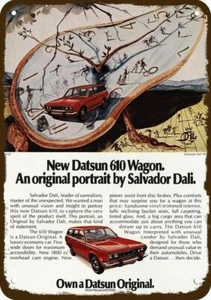 1973 Salvador Dali & DATSUN 610 Wagon Vintage-Look DECORATIVE REPLICA METAL SIGN - Picture 1 of 1