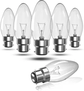Bayonet Candle Light Bulb 62W Warm White 2700K, B22 Dimmable Candle Bulb Clear B - Picture 1 of 12