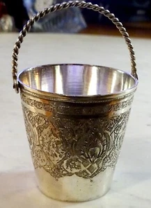 Solid Sterling Hand Chased 4 1/2" Bucket With Handle 2.9 Ounces - Picture 1 of 13