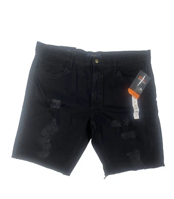 Pantalones cortos rasgados Regal Exchange para hombre talla 42 algodón elástico de mezclilla negros Foto 1 de 4