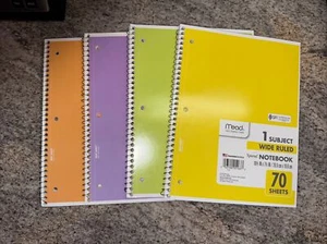 Mead Spiral Notebook, 4 Pack of 1-Subject Wide Ruled Spiral Notebooks, Pastels - Picture 1 of 4
