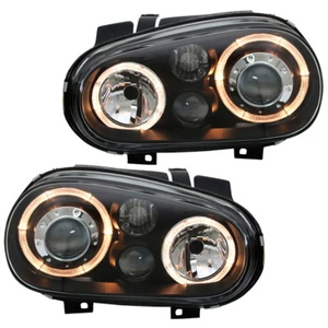 Depo Scheinwerfer Angel Eyes für VW Golf 4 IV Bj. 1997-2003 Schwarz mit NSW - Afbeelding 1 van 4