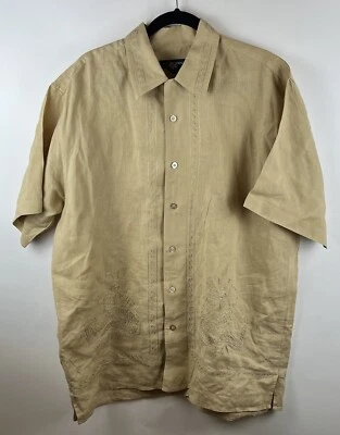 Declaraciones Para Hombres Grande Lino Beige Dragón Bordado Abotonada Camisa Boho Asiática Foto 1 de 4