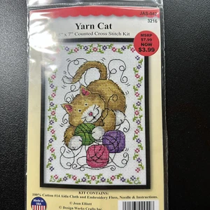 Design Works Counted Cross Stitch Kit "Yarn Cat" 3216 Cats 5"x7" Made In USA - Picture 1 of 3