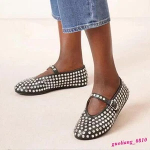 Zapatos para mujer con estrás punta redonda mocasines sin cordones planos hebilla puntos elegantes OL - Imagen 1 de 22