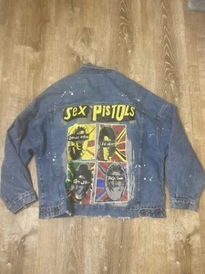 Sex Pistols Jean Jacket Large? Oversized distressed bleach splatter - Picture 1 of 6
